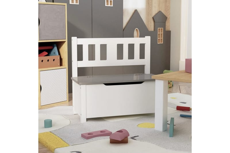 Oppbevaringsbenk for barn hvit og grå 60x30x55 cm MDF - Hvit - Møbler - Barnemøbler - Oppbevaring barnerom - Oppbevaring leker - Lekekasse