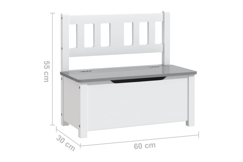 Oppbevaringsbenk for barn hvit og grå 60x30x55 cm MDF - Hvit - Møbler - Barnemøbler - Oppbevaring barnerom - Oppbevaring leker - Lekekasse