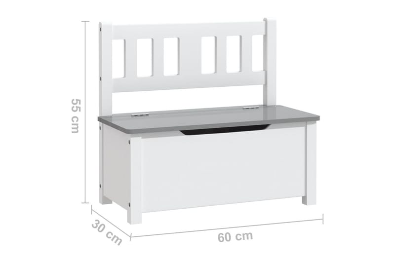 Oppbevaringsbenk for barn hvit og grå 60x30x55 cm MDF - Hvit - Lekekasse