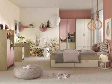 Zarek Soveromsmøbelsett - Brun, beige og rosa - Møbler - Barnemøbler - Oppbevaring barnerom - Skap barnerom