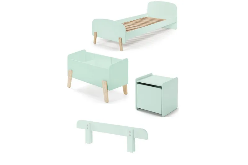 Säng med sängbord Skyddsrail Leksakslåda Vipack Kiddy Vipack Mint Green