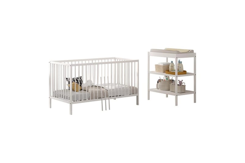 Spjälsäng med skötbord Jaxx Dino Jaxx White - Møbler - Barnemøbler - Barnemøbelsett