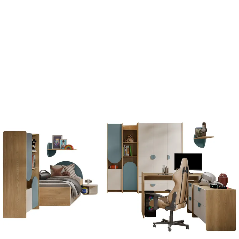 Zarek Soveromsmøbelsett, brun, beige og blå