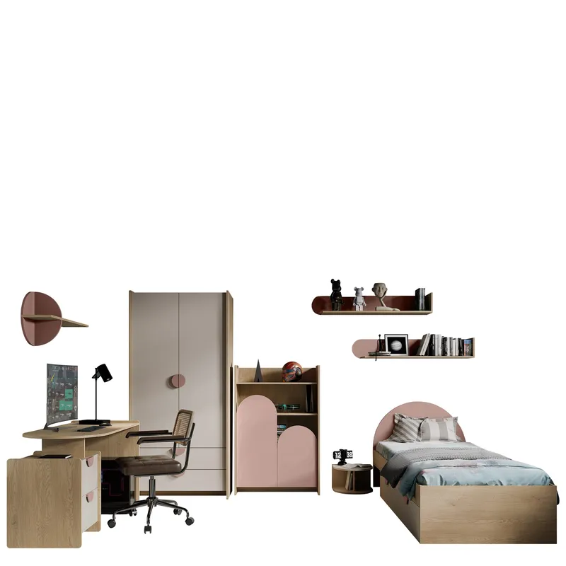 Zarek Soveromsmøbelsett, brun, beige og rosa