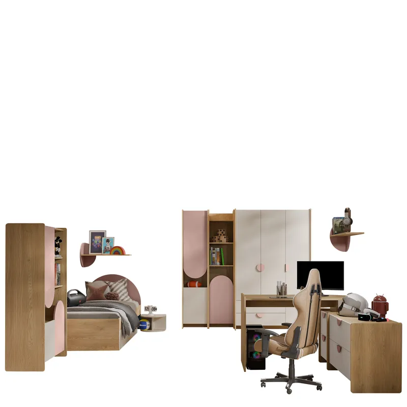 Zarek Soveromsmøbelsett, brun, beige og rosa