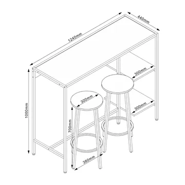 Barsett HOME4YOU Hedvig bord og 2 barstoler ask/svart - Ask/svart - Møbler - Bord