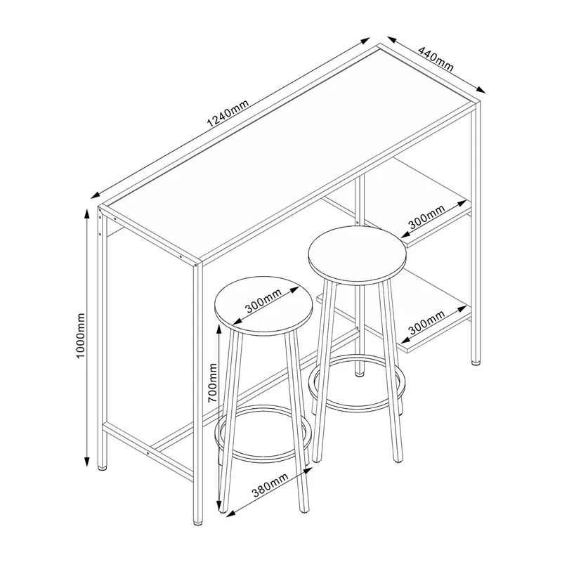 Barsett HOME4YOU Hedvig bord og 2 barstoler ask/svart - Ask/svart - Møbler - Bord