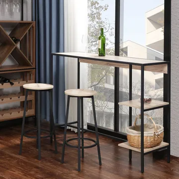 Barsett HOME4YOU Hedvig bord og 2 barstoler ask/svart - Ask/svart - Møbler - Bord
