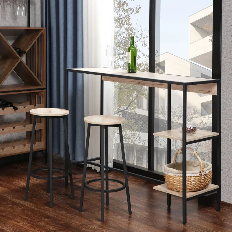 Barsett HOME4YOU Hedvig bord og 2 barstoler ask/svart - Ask/svart - Møbler - Bord