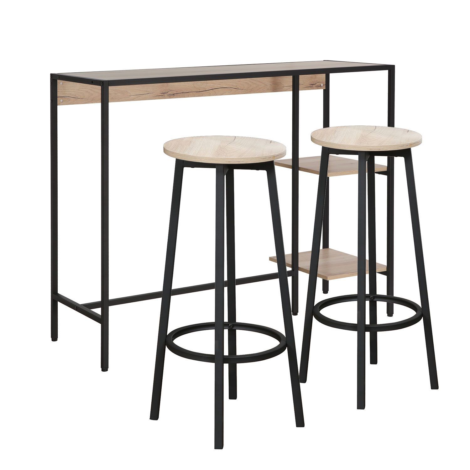 Barsett HOME4YOU Hedvig bord og 2 barstoler ask/svart - Ask/svart