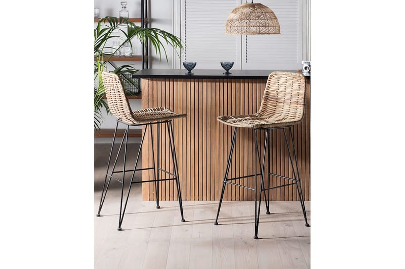Barstol Beliani Cassita set om 2 Natur-Beige-Svart Natural - Møbler - Stoler & lenestoler - Barstoler