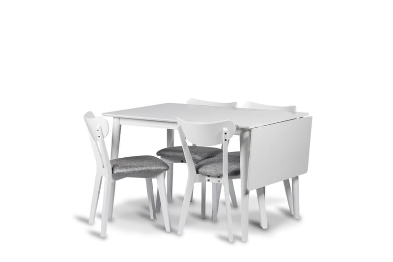 Åland Uttrekkbar Spisegruppe 120-160 cm med 4 Stoler, Hvit