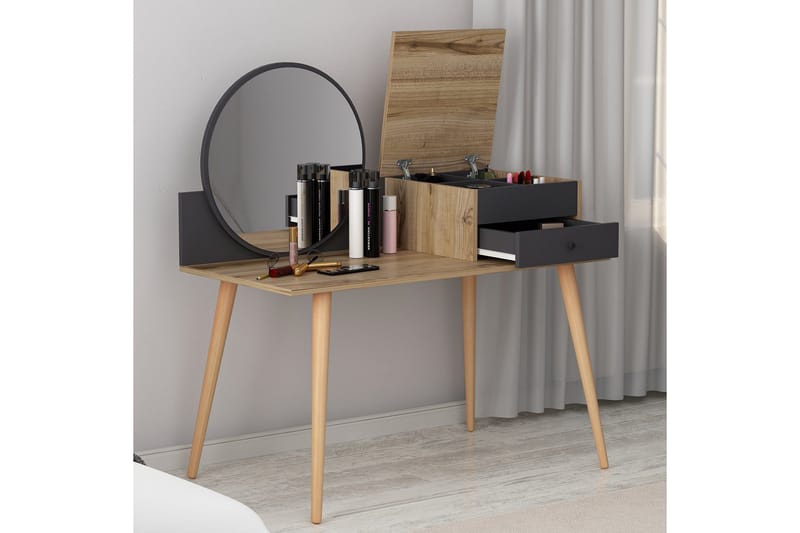 Straat Sminkebord 120x96 cm Svart/Brun - Hanah Home - Møbler - Bord - Sminkebord & toalettbord - Sminkebord med speil