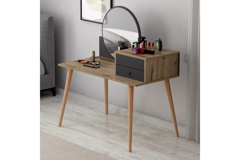 Straat Sminkebord 120x96 cm Svart/Brun - Hanah Home - Møbler - Bord - Sminkebord & toalettbord - Sminkebord med speil