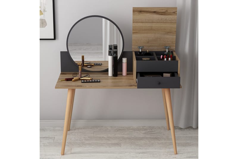 Straat Sminkebord 120x96 cm Svart/Brun - Hanah Home - Møbler - Bord - Sminkebord & toalettbord - Sminkebord med speil