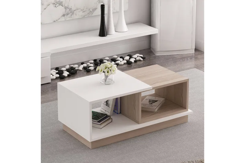 Schmida Salongbord 90x45 cm Hvit/Brun - Hanah Home - Møbler - Bord - Sofabord