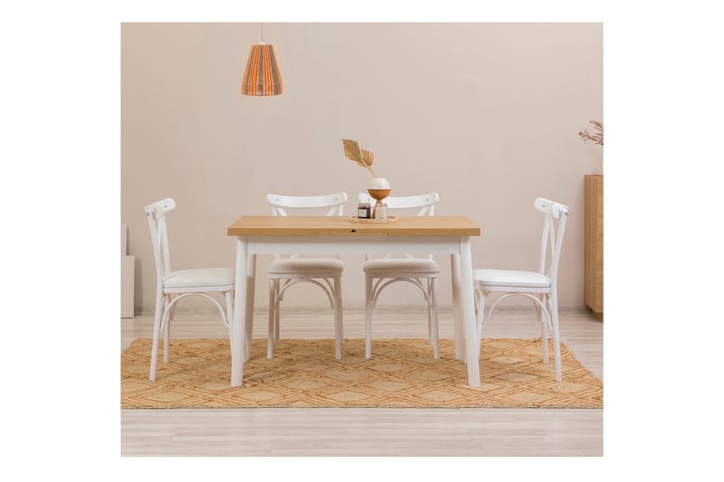 Oliver Spisebord 120x75 cm + 4 stk Spisestoler Hvit/Brun - Hanah Home - Møbler - Bord - Spisegrupper