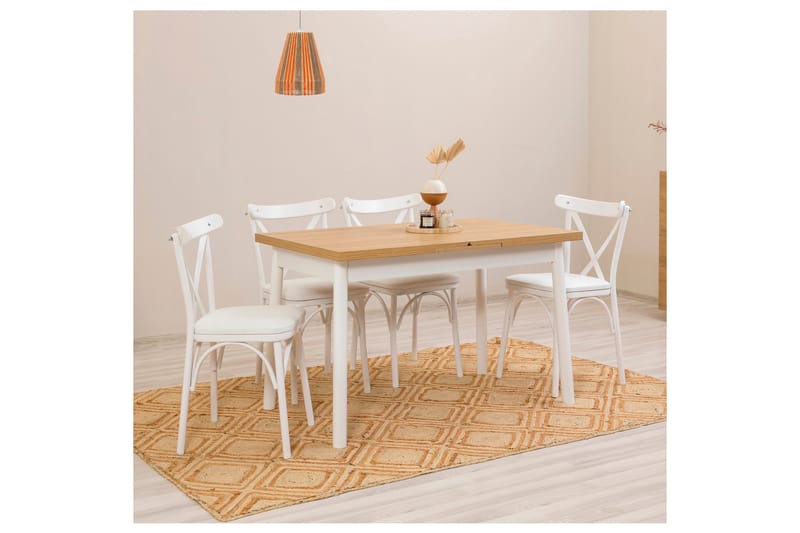 Oliver Spisebord 120x75 cm + 4 stk Spisestoler Hvit/Brun - Hanah Home - Møbler - Bord - Spisegrupper