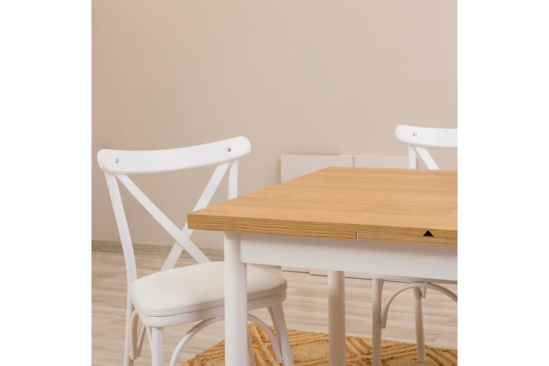Oliver Spisebord 120x75 cm + 4 stk Spisestoler Hvit/Brun - Hanah Home - Møbler - Bord - Spisegrupper