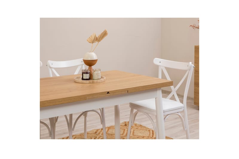Oliver Spisebord 120x75 cm + 4 stk Spisestoler Hvit/Brun - Hanah Home - Møbler - Bord - Spisegrupper