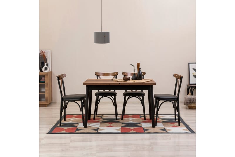 Oliver Spisebord 120x75 cm + 4 stk Spisestoler Svart/Brun - Hanah Home - Møbler - Bord - Spisegrupper