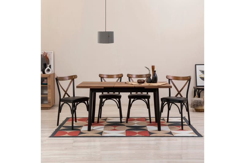 Oliver Spisebord 120x75 cm + 4 stk Spisestoler Svart/Brun - Hanah Home - Møbler - Bord - Spisegrupper