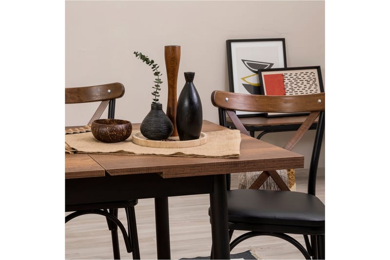 Oliver Spisebord 120x75 cm + 4 stk Spisestoler Svart/Brun - Hanah Home - Møbler - Bord - Spisegrupper