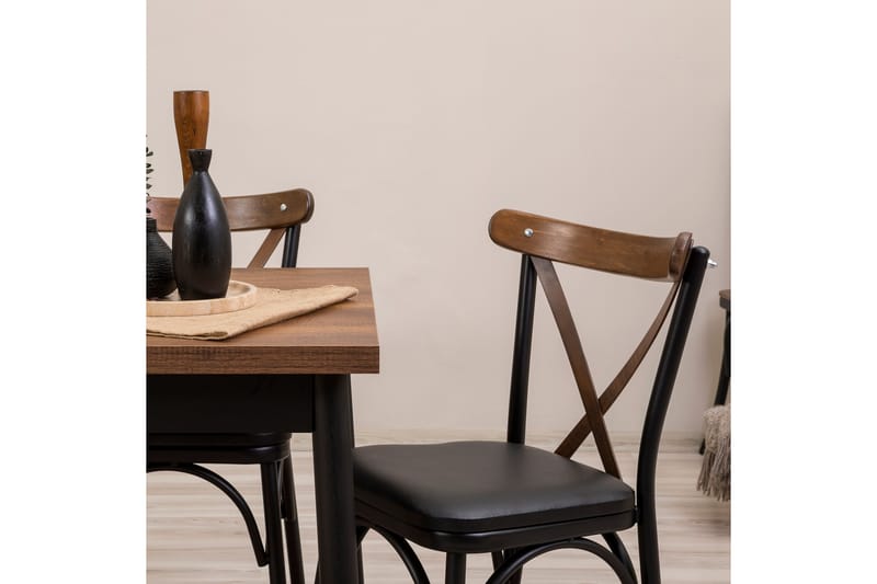 Oliver Spisebord 120x75 cm + 4 stk Spisestoler Svart/Brun - Hanah Home - Møbler - Bord - Spisegrupper