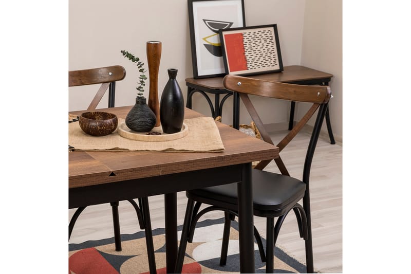 Oliver Spisebord 120x75 cm + 4 stk Spisestoler Svart/Brun - Hanah Home - Møbler - Bord - Spisegrupper