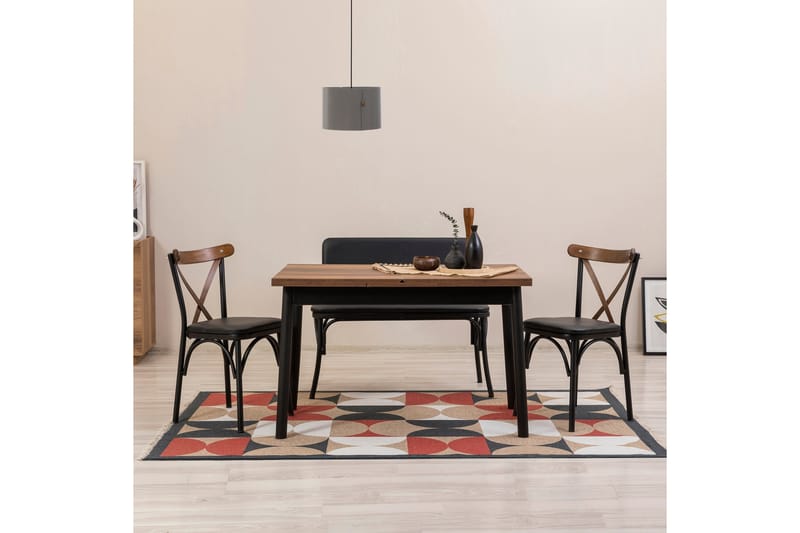 Oliver Spisebord 120x75 cm + 2 stk Spisestoler + Benk Svart/Brun - Hanah Home - Møbler - Bord - Spisegrupper