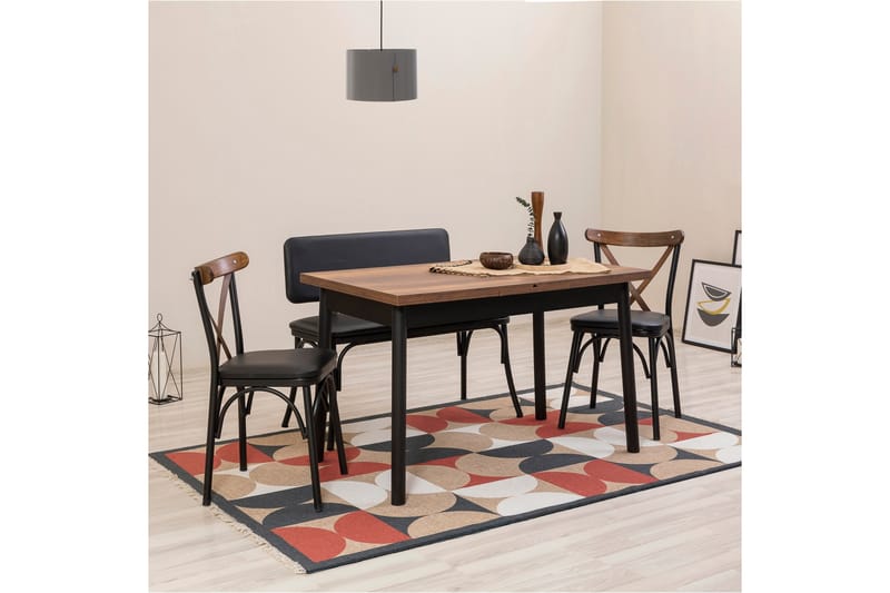 Oliver Spisebord 120x75 cm + 2 stk Spisestoler + Benk Svart/Brun - Hanah Home - Møbler - Bord - Spisegrupper