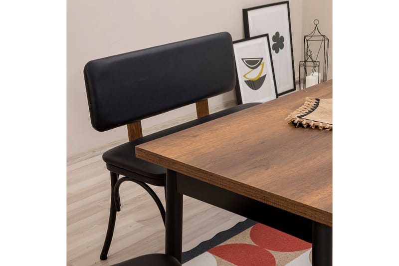 Oliver Spisebord 120x75 cm + 2 stk Spisestoler + Benk Svart/Brun - Hanah Home - Møbler - Bord - Spisegrupper