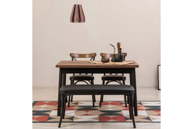 Oliver Spisebord 120x75 cm + 2 stk Spisestoler + Benk Svart/Brun - Hanah Home - Møbler - Bord - Spisegrupper