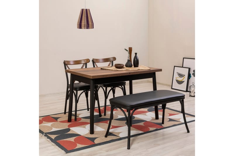 Oliver Spisebord 120x75 cm + 2 stk Spisestoler + Benk Svart/Brun - Hanah Home - Møbler - Bord - Spisegrupper