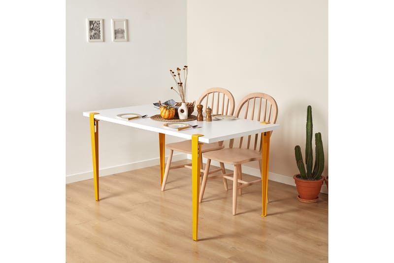 Eurotas Spisebord 120x60 cm Hvit/Gul - Hanah Home - Møbler - Bord - Spisebord & kjøkkenbord
