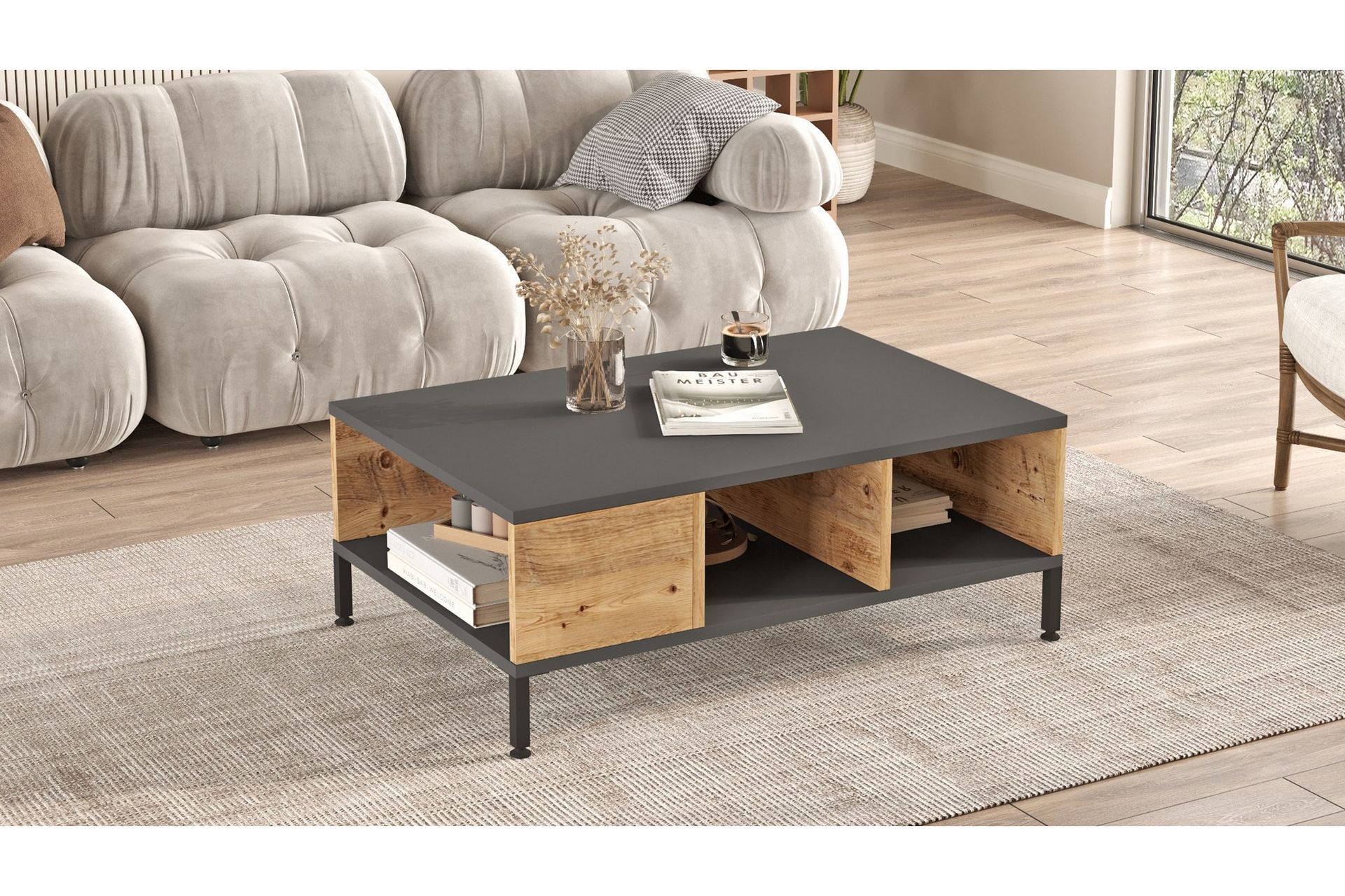 Kaushar Salongbord 90x60 cm Mørkeblå/Svart - Hanah Home - Møbler - Bord - Sofabord