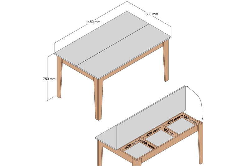 Lissione Spisebord 145x88 cm Hvit - Hanah Home - Møbler - Bord - Spisebord & kjøkkenbord
