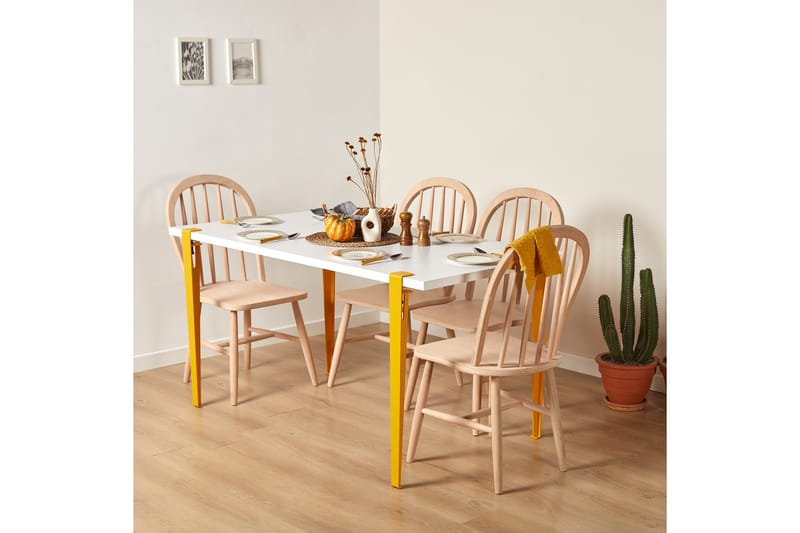 Pineios Spisebord 150x75 cm Hvit/Gul - Hanah Home - Møbler - Bord - Spisebord & kjøkkenbord