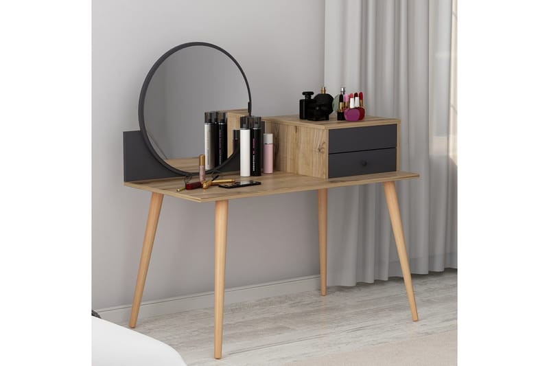 Straat Sminkebord 120x96 cm Svart/Brun - Hanah Home - Møbler - Bord - Sminkebord & toalettbord - Sminkebord med speil
