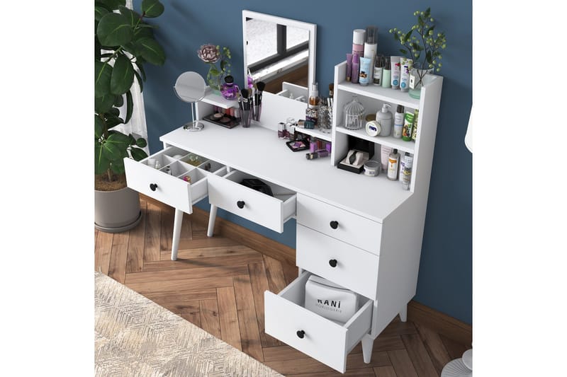Junji Sminkebord 118,2x93,8 cm Hvit - Hanah Home - Møbler - Bord - Sminkebord & toalettbord - Sminkebord med speil