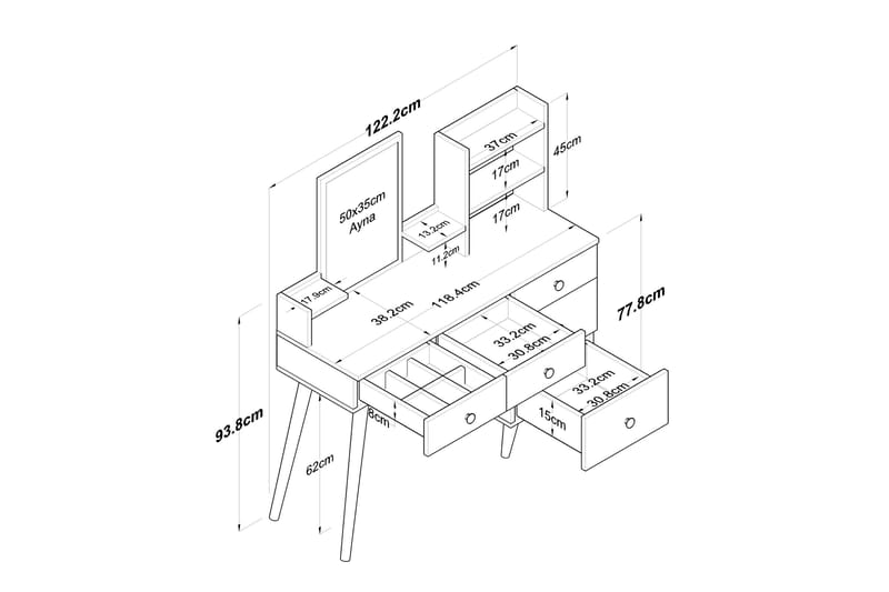 Junji Sminkebord 118,2x93,8 cm Hvit - Hanah Home - Møbler - Bord - Sminkebord & toalettbord - Sminkebord med speil