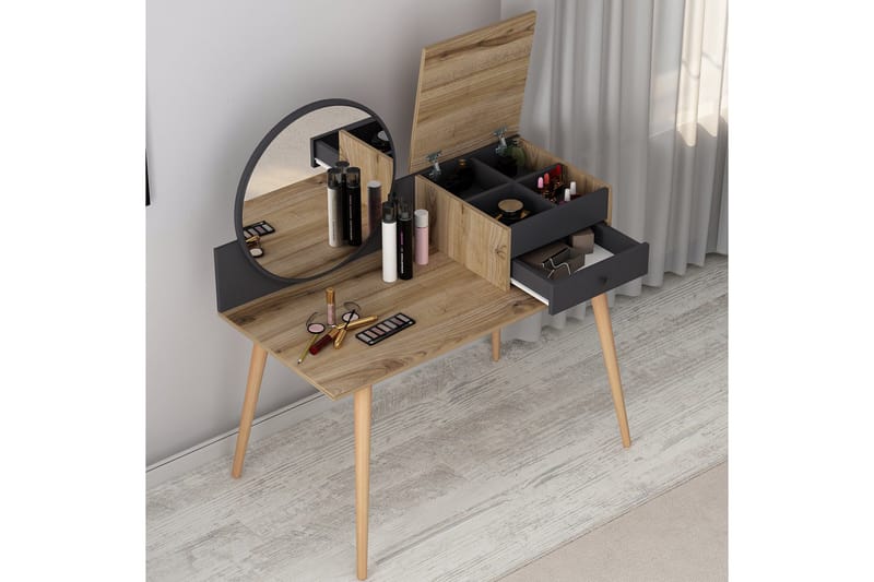 Straat Sminkebord 120x96 cm Svart/Brun - Hanah Home - Møbler - Bord - Sminkebord & toalettbord - Sminkebord med speil