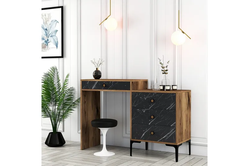 Ameias Sminkebord 124x84,7 cm Brun/Svart - Hanah Home - Møbler - Bord - Sminkebord & toalettbord