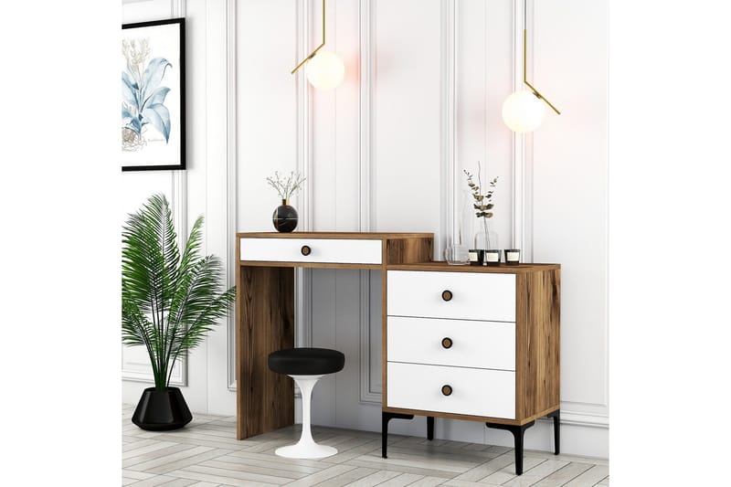 Ameias Sminkebord 124x84,7 cm Brun/Hvit - Hanah Home - Møbler - Bord - Sminkebord & toalettbord