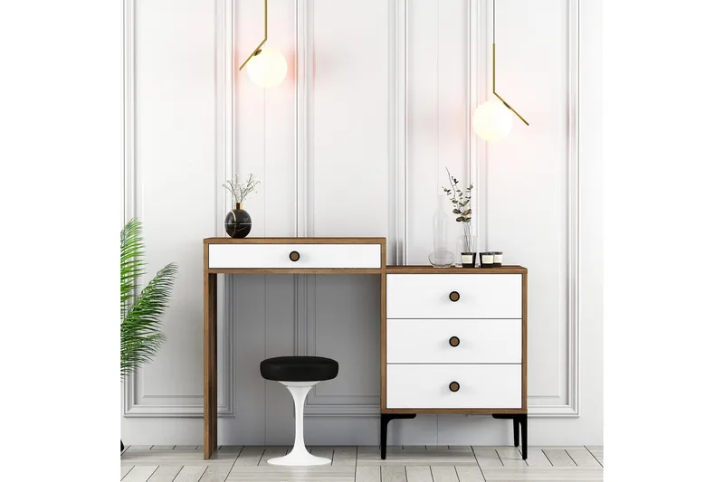 Ameias Sminkebord 124x84,7 cm Brun/Hvit - Hanah Home - Møbler - Bord - Sminkebord & toalettbord