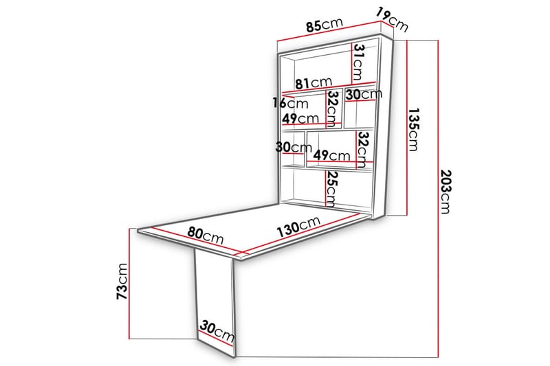 Abi Veggmontert Foldbart Spisebord 130 cm - Hvit - Møbler - Bord - Spisebord & kjøkkenbord