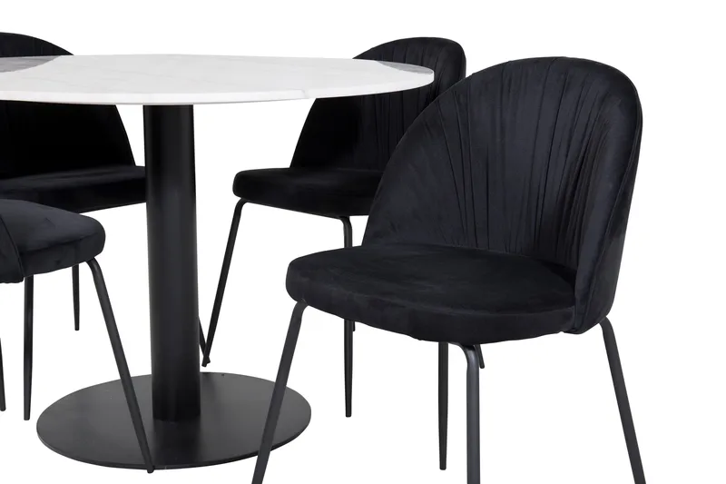 Admira Spisegruppe 106 cm Rund inkl. 4 Foyos Stoler - Marmor/Hvit/Svart - Møbler - Bord - Spisegrupper