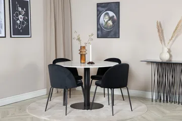 Admira Spisegruppe 106 cm Rund inkl. 4 Foyos Stoler - Marmor/Hvit/Svart - Møbler - Bord - Spisegrupper