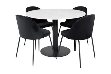 Admira Spisegruppe 106 cm Rund inkl. 4 Foyos Stoler - Marmor/Hvit/Svart - Møbler - Bord - Spisegrupper
