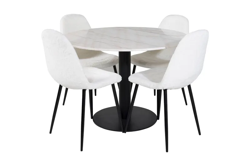 Admira Spisegruppe 106 cm Rund inkl. 4 Ypas Stoler, Marmor/Hvit/Svart